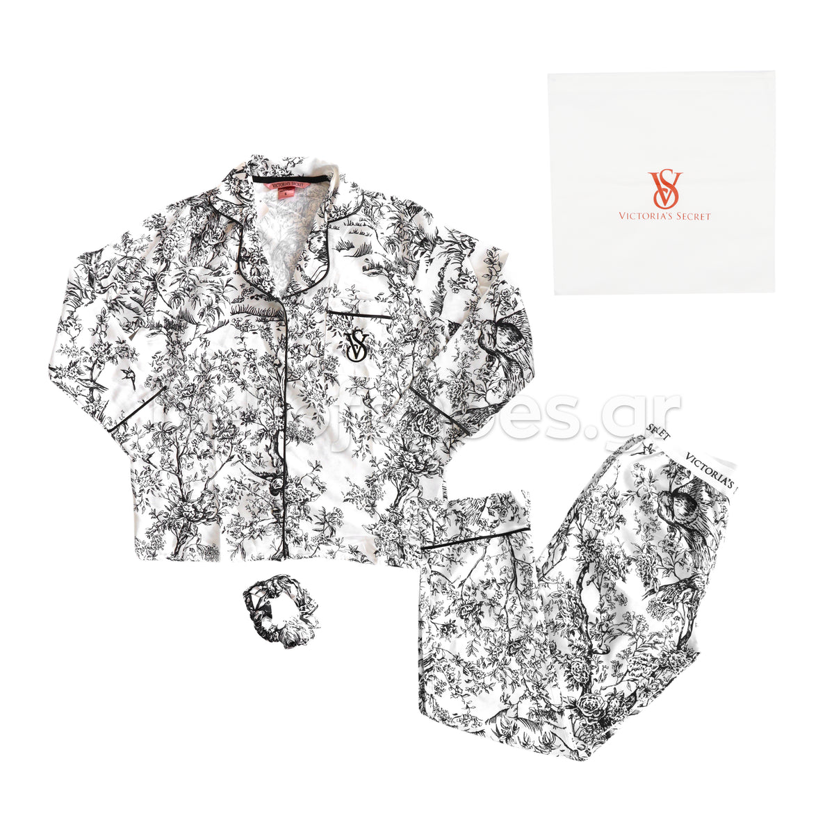 Victoria’s Secret – Γυναικεία Σατέν Πιτζάμα 3 Τεμαχίων με Floral Print – Λευκή