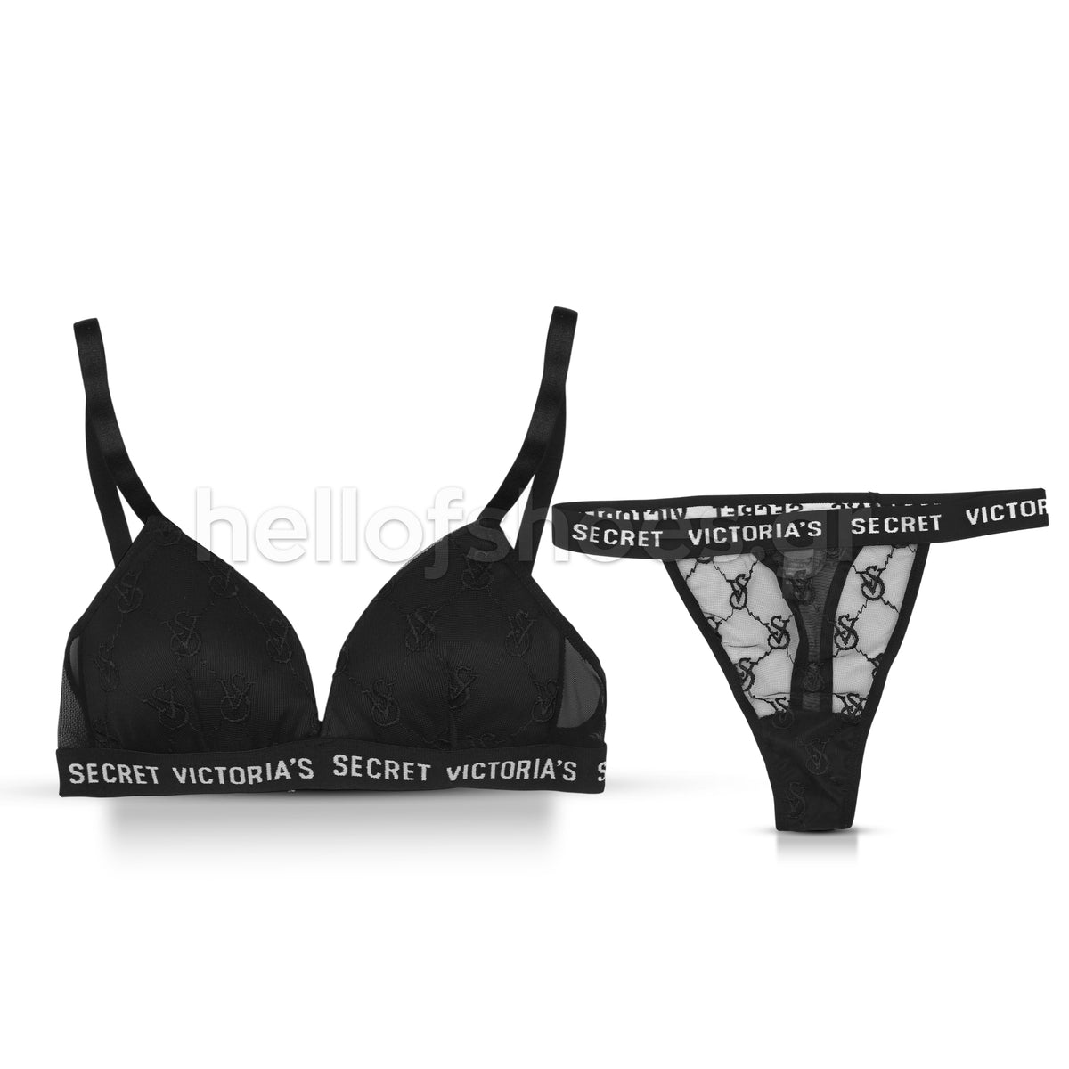 Σετ Εσωρούχων Victoria’s Secret – Μαύρο με Λογότυπο & Δαντέλα