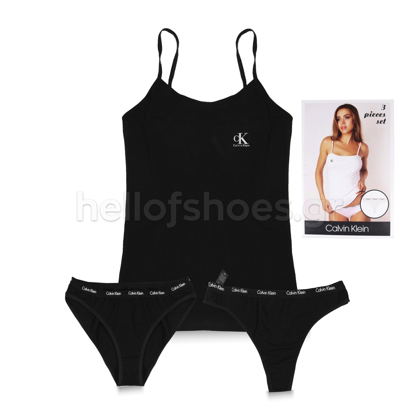 Calvin Klein Γυναικείο Σετ Εσωρούχων 3 Τεμαχίων – Μαύρο (Μπλούζα, Σλιπ, String) - Hellofshoes