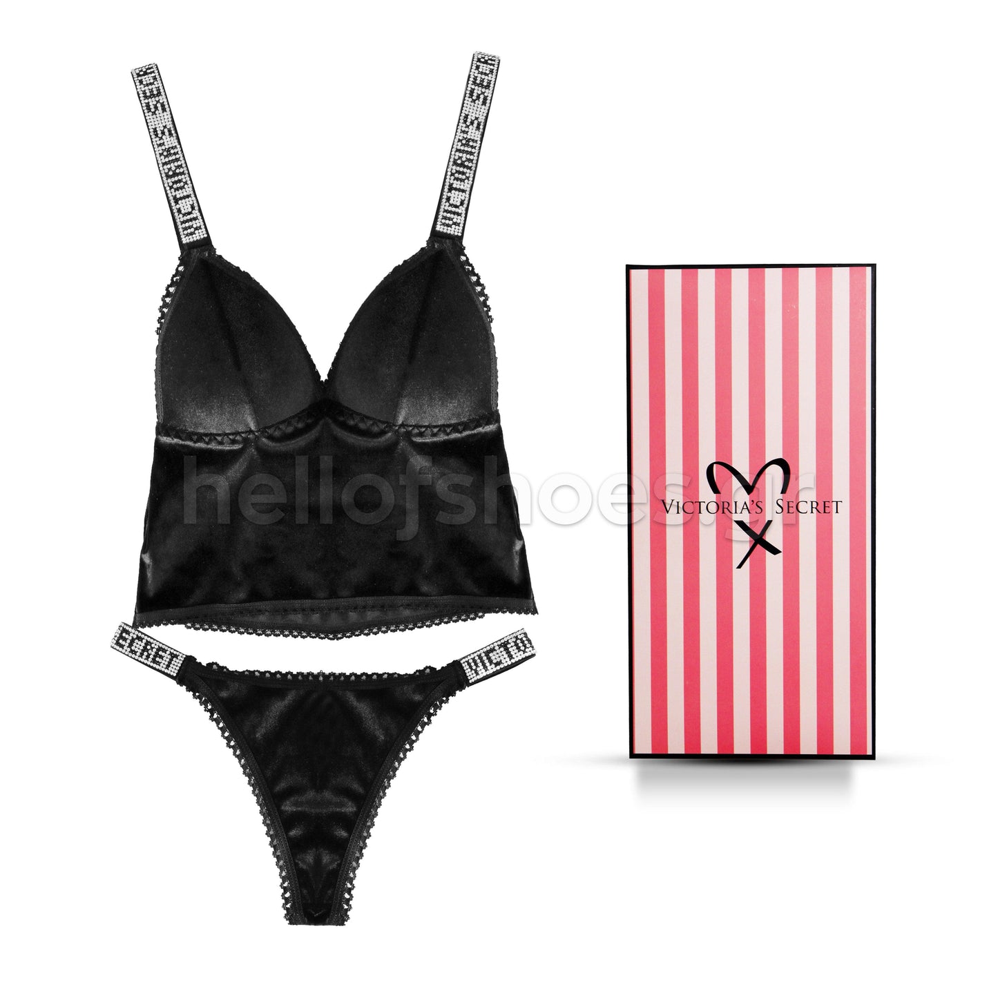 Σετ Εσωρούχων Victoria’s Secret – Μαύρο Βελούδο με Στρας - Hellofshoes