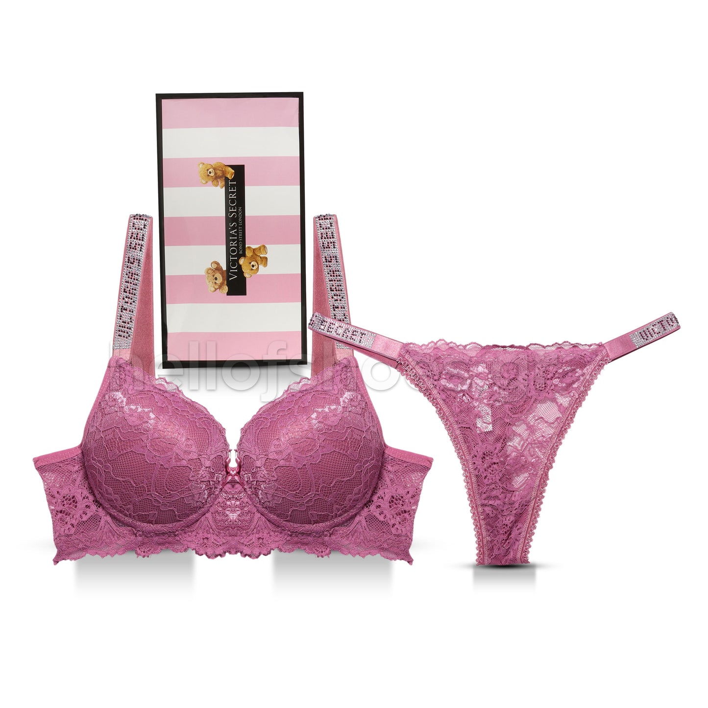 Σετ Εσωρούχων Victoria’s Secret – Δαντέλα Ροζ με Strass & String