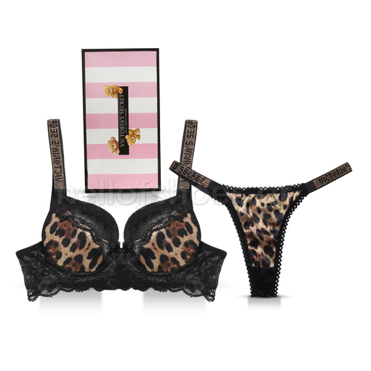 Σετ Εσωρούχων Victoria’s Secret – Δαντέλα Λεοπάρ με Strass & String