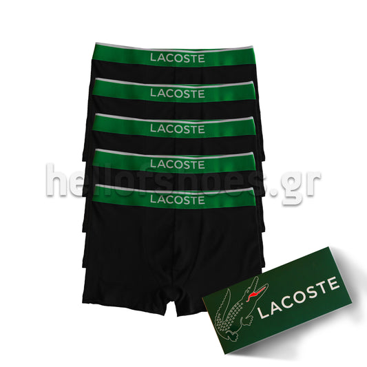 Lacoste Ανδρικά Boxer (5 Τεμάχια) – Μαύρο με Πράσινη Ζώνη