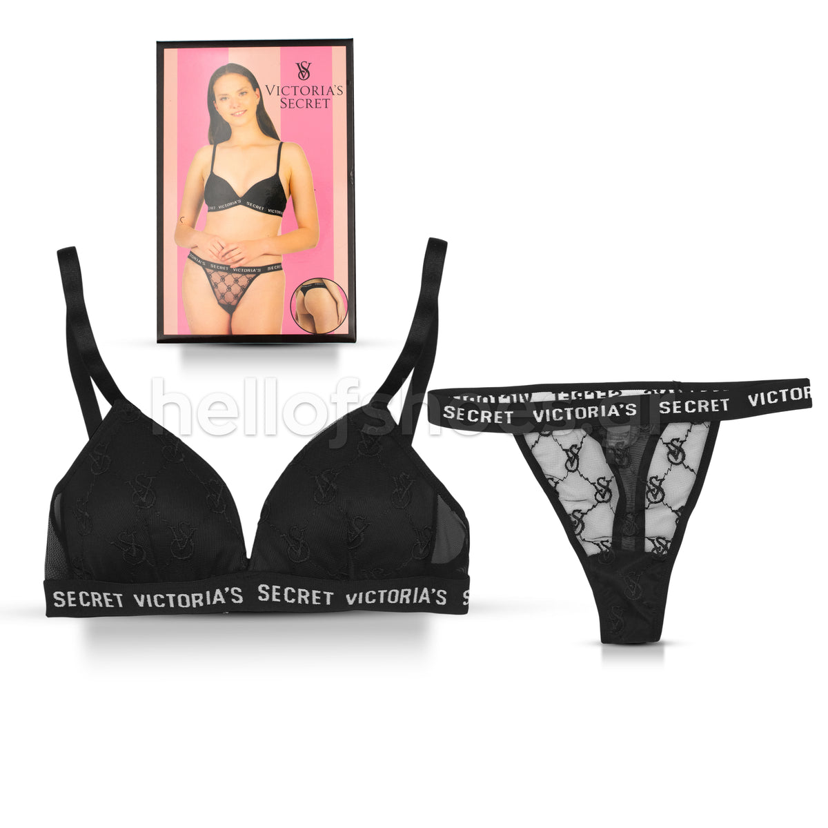 Σετ Εσωρούχων Victoria’s Secret – Μαύρο με Λογότυπο & Δαντέλα