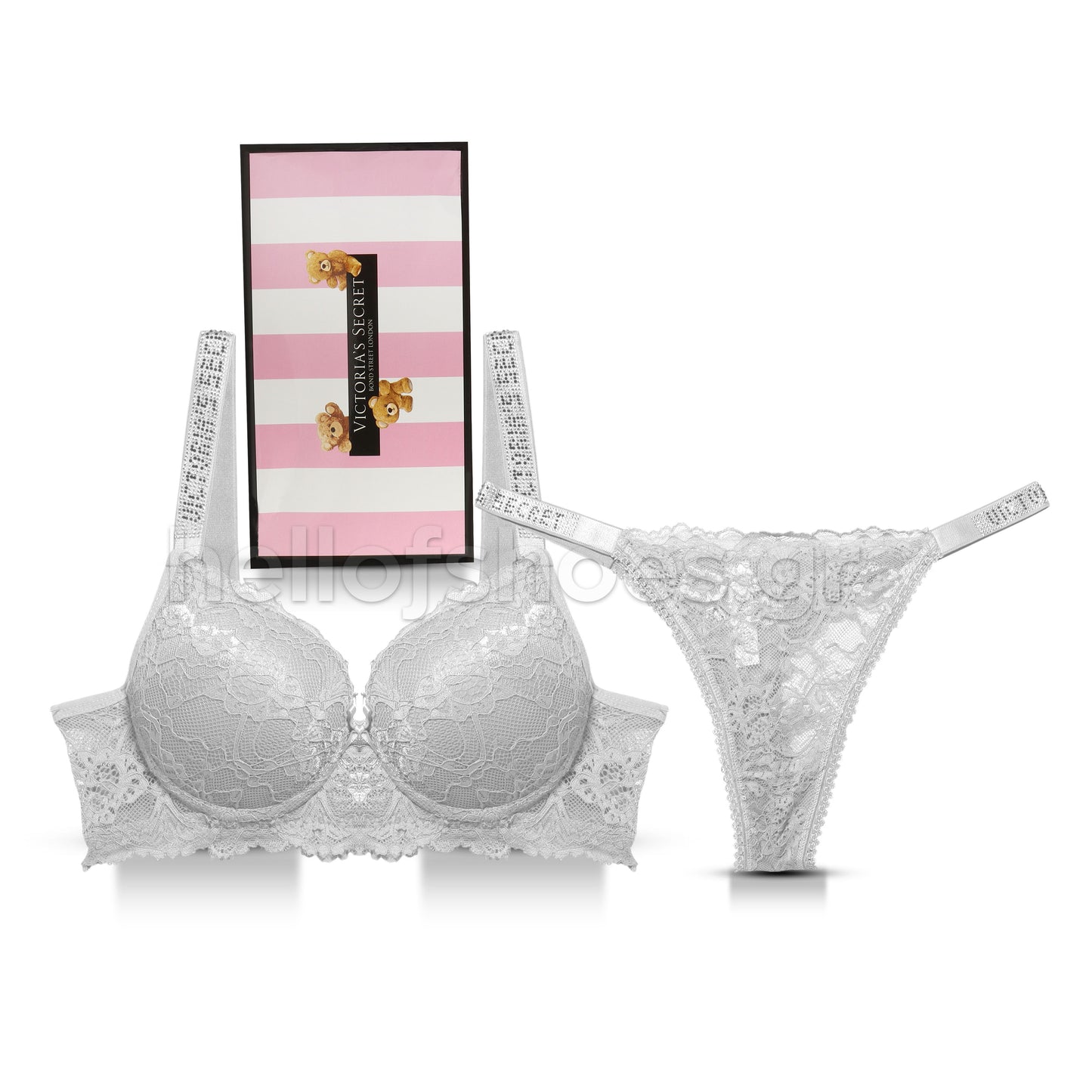 Σετ Εσωρούχων Victoria’s Secret – Δαντέλα Άσπρο με Strass & String