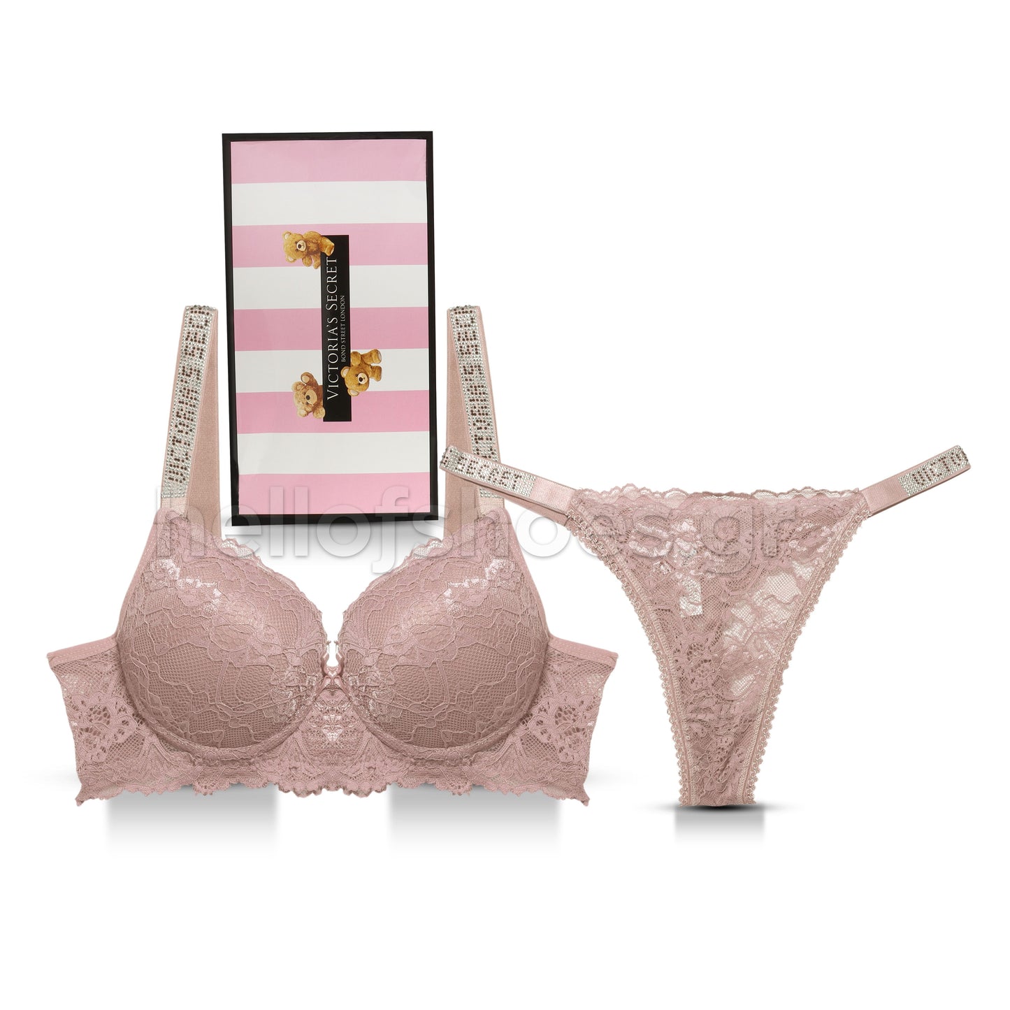 Σετ Εσωρούχων Victoria’s Secret – Δαντέλα Ροζ με Strass & String