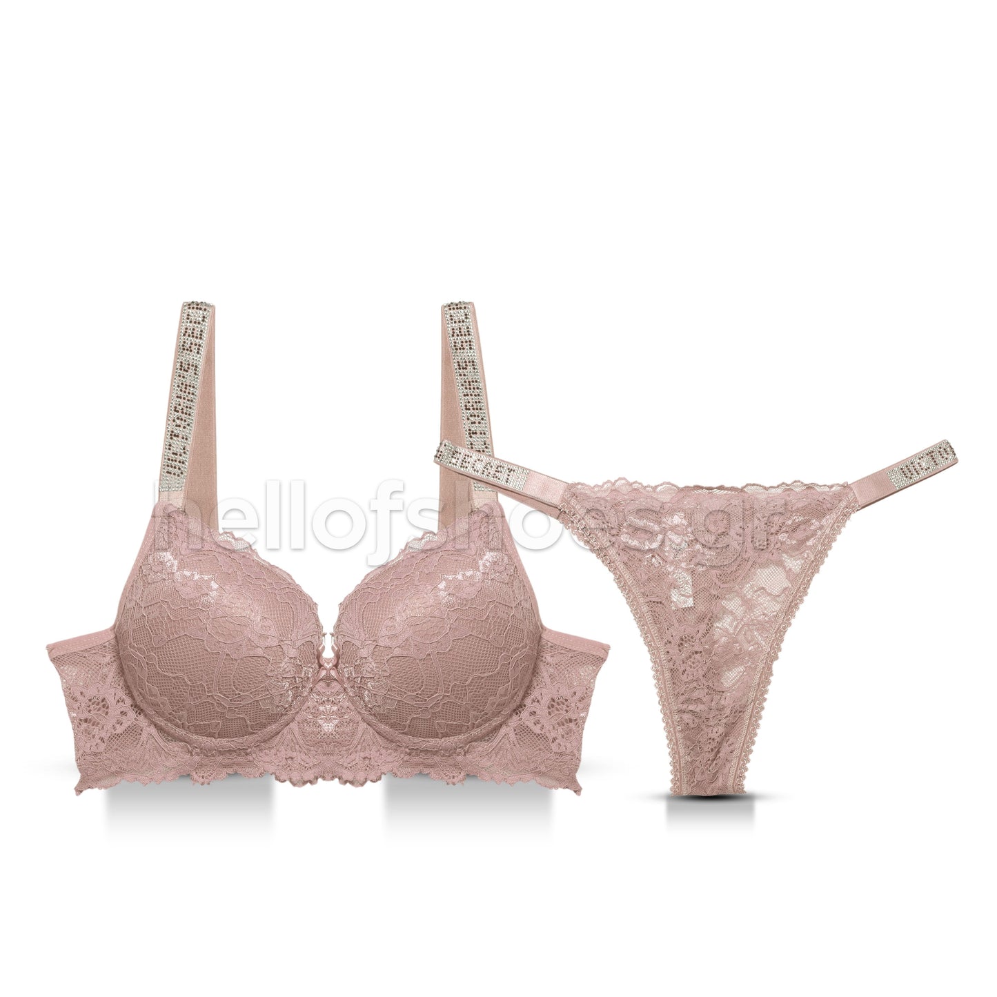 Σετ Εσωρούχων Victoria’s Secret – Δαντέλα Ροζ με Strass & String