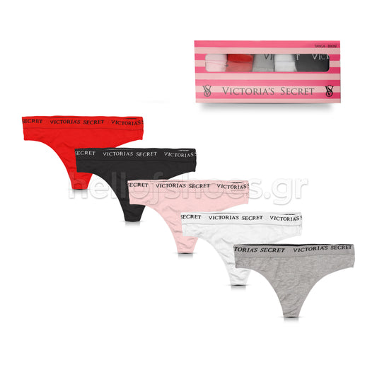 Victoria’s Secret – Σετ Γυναικεία String 5 Τεμαχίων με Logo Λάστιχο