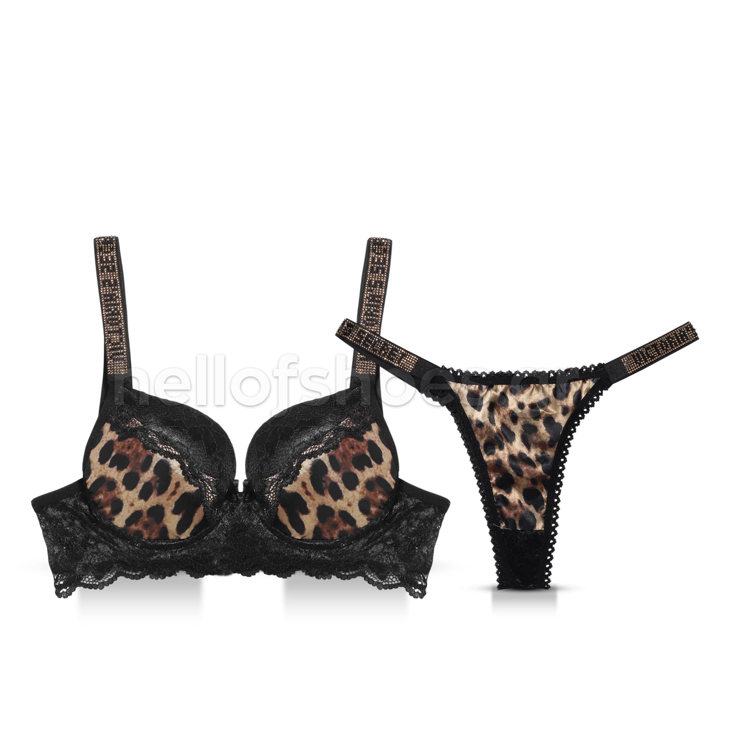 Σετ Εσωρούχων Victoria’s Secret – Δαντέλα Λεοπάρ με Strass & String