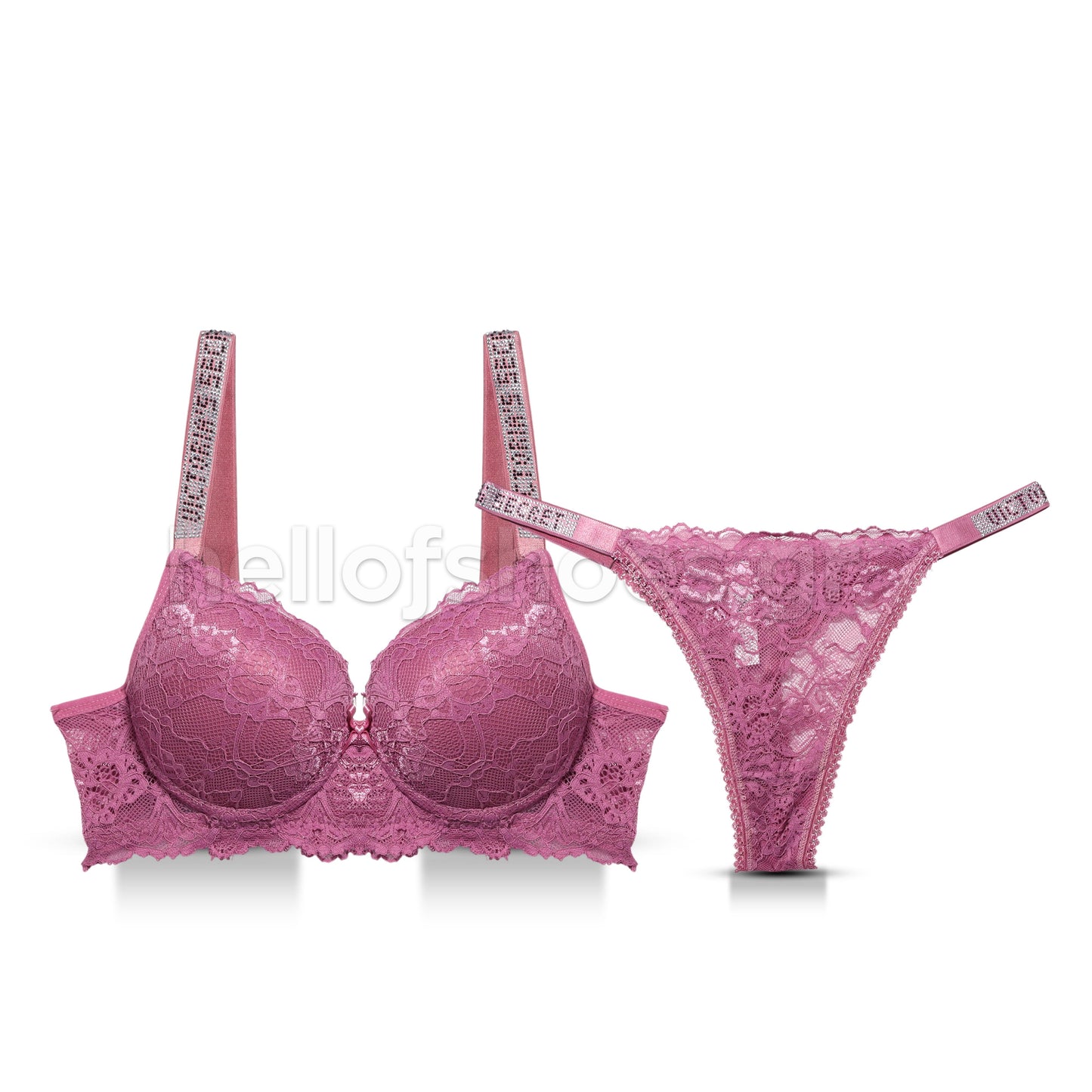 Σετ Εσωρούχων Victoria’s Secret – Δαντέλα Ροζ με Strass & String