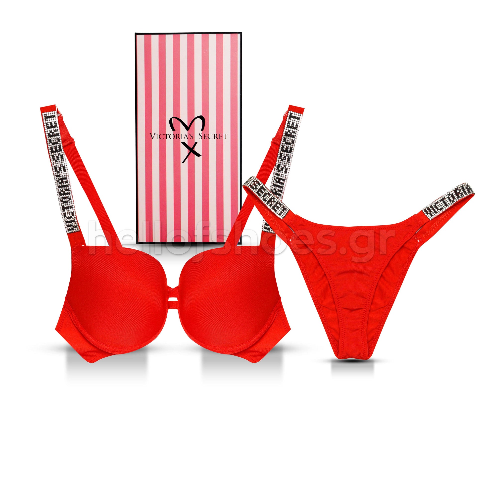 Σετ Εσωρούχων Victoria’s Secret – Κόκκινο Push-Up & String με Στρας - Hellofshoes