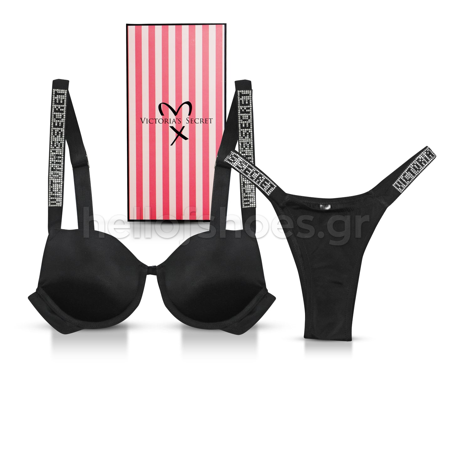 Σετ Εσωρούχων Victoria’s Secret – Μαύρο Push-Up & String με Στρας